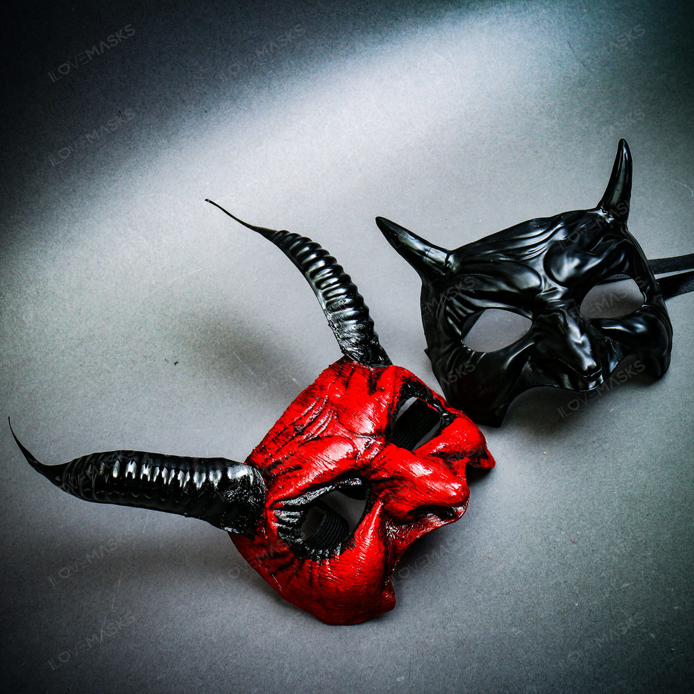 Halloween RED Masquerade Demon Devil Halloween Cosplay Costume Party Masks - Picture 2 of 5